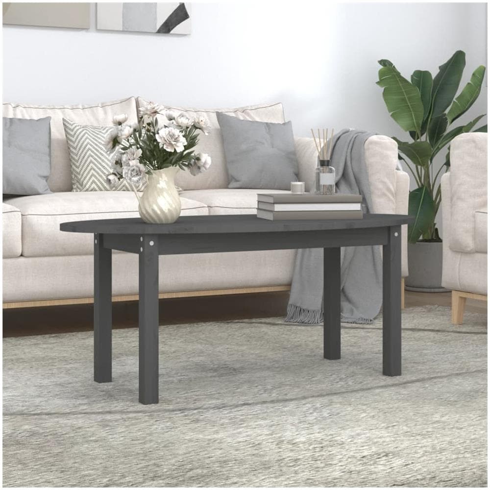 Tavolino Da Salotto Grigio 110x55x45 Cm Legno Massello Di Pino - Foto 1