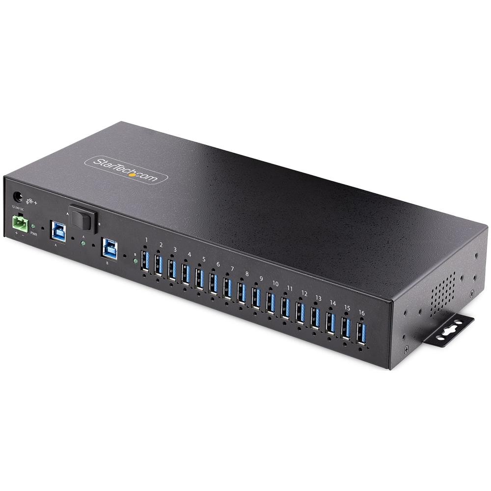 Hub USB 3.0 Alimentato a 16 Porte - Multipresa USB-A Industriale 5Gbps Installabile a Muro /Rack /DIN - Protezione ESD - 120W Condivisi per la Ricarica USB - Switch Doppio Host - Morsetto /Barilotto DC - Foto 1