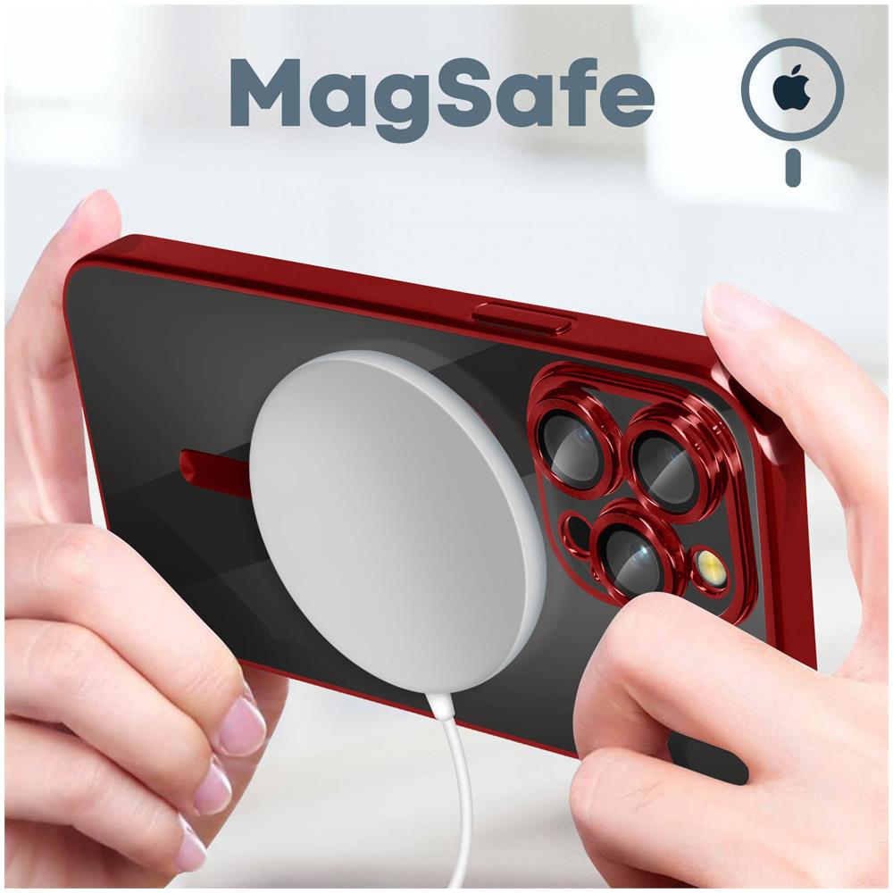 Cover Magsafe Per Iphone 14 Pro Max Silicone Protezione Fotocamera Bordo Rosso - Foto 2