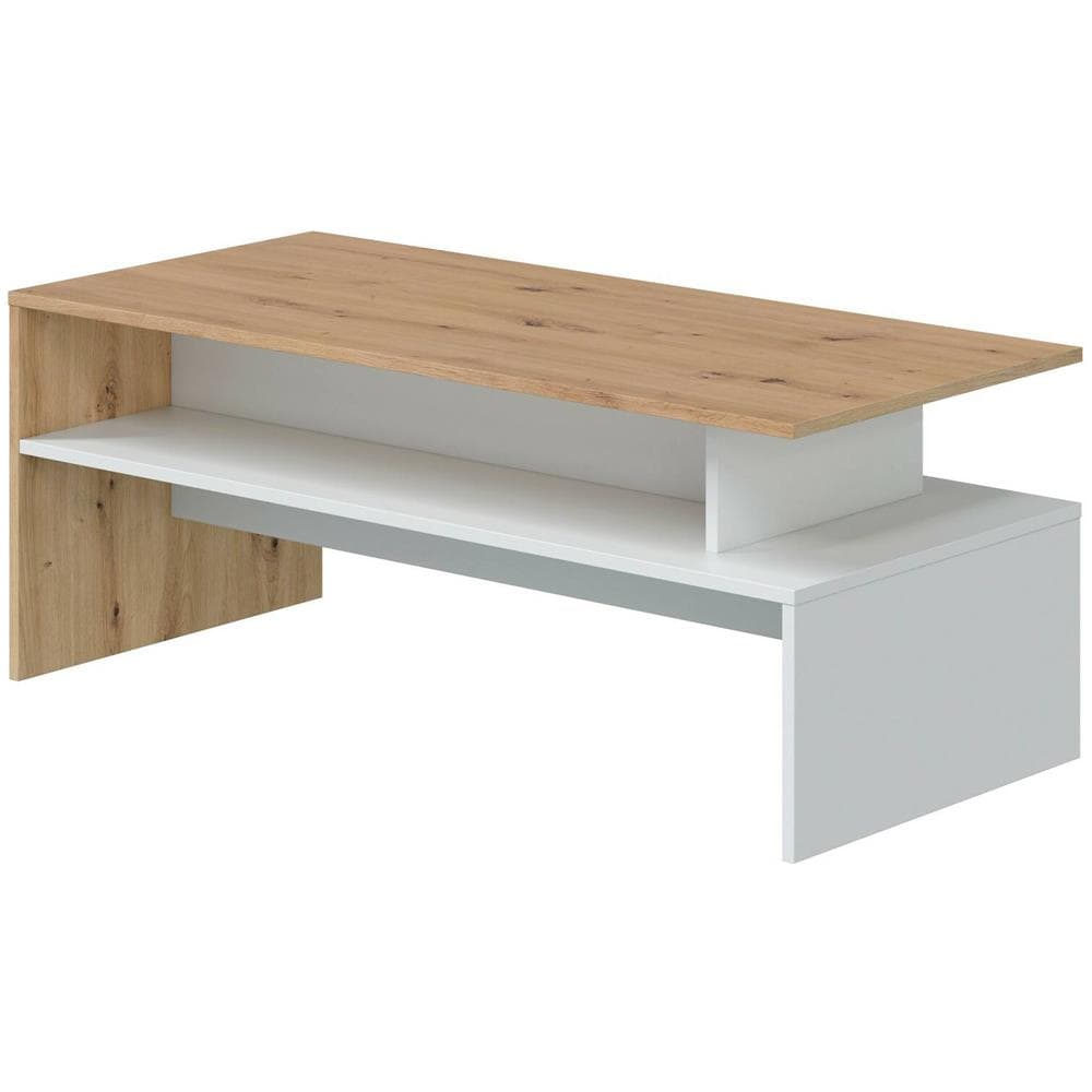 Tavolino Da Salotto Vail, Tavolino Soggiorno, Tavolino Da Caffè, Tavolo Basso, 100x50h43 Cm, Rovere Nodi E Bianco Lucido - Foto 2