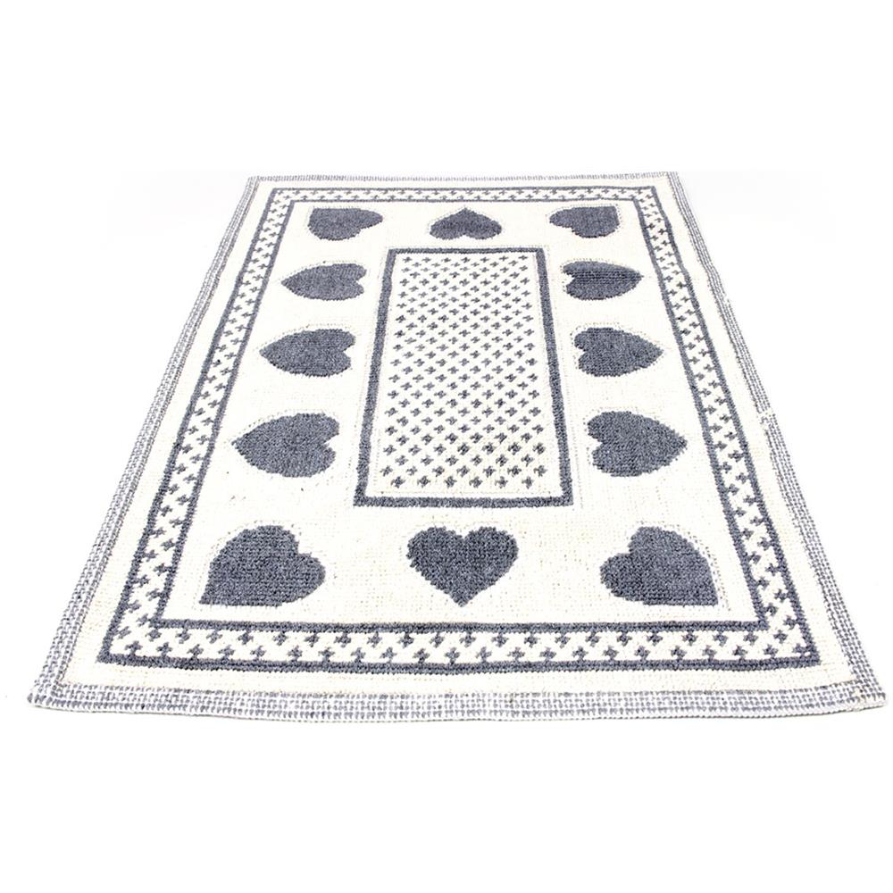 Tappeto Casa Bagno Cucina Cotone Con Cuori Disegno Braies Colore Grigio 120x180 Grigio - Foto 1