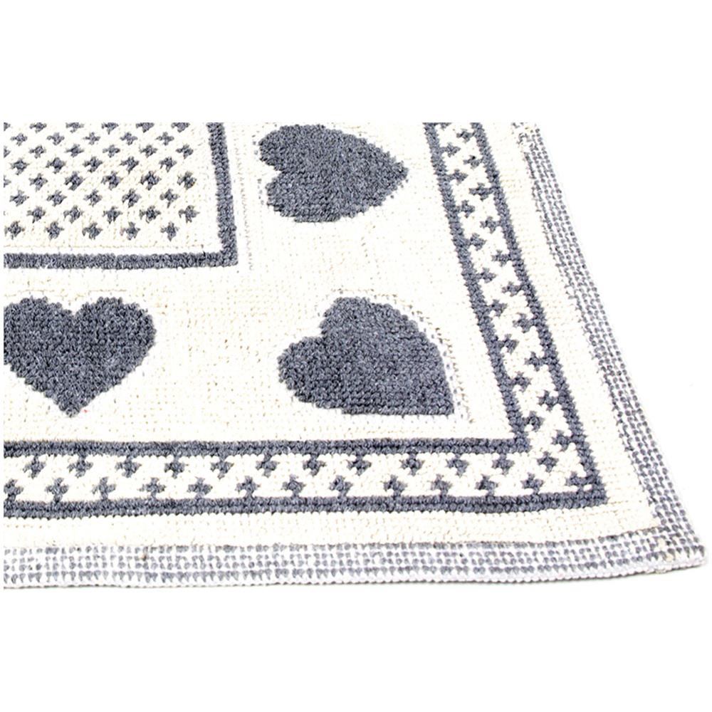 Tappeto Casa Bagno Cucina Cotone Con Cuori Disegno Braies Colore Grigio 120x180 Grigio - Foto 2