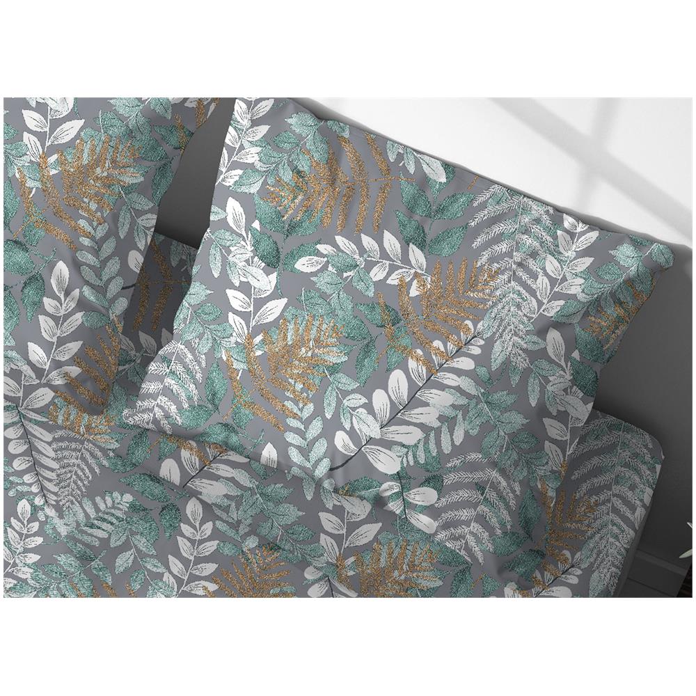 Copritrapunta Sacco Per Trapunta 100% Cotone Disegno Foglie Botanico Matrimoniale Foglie - Foto 5