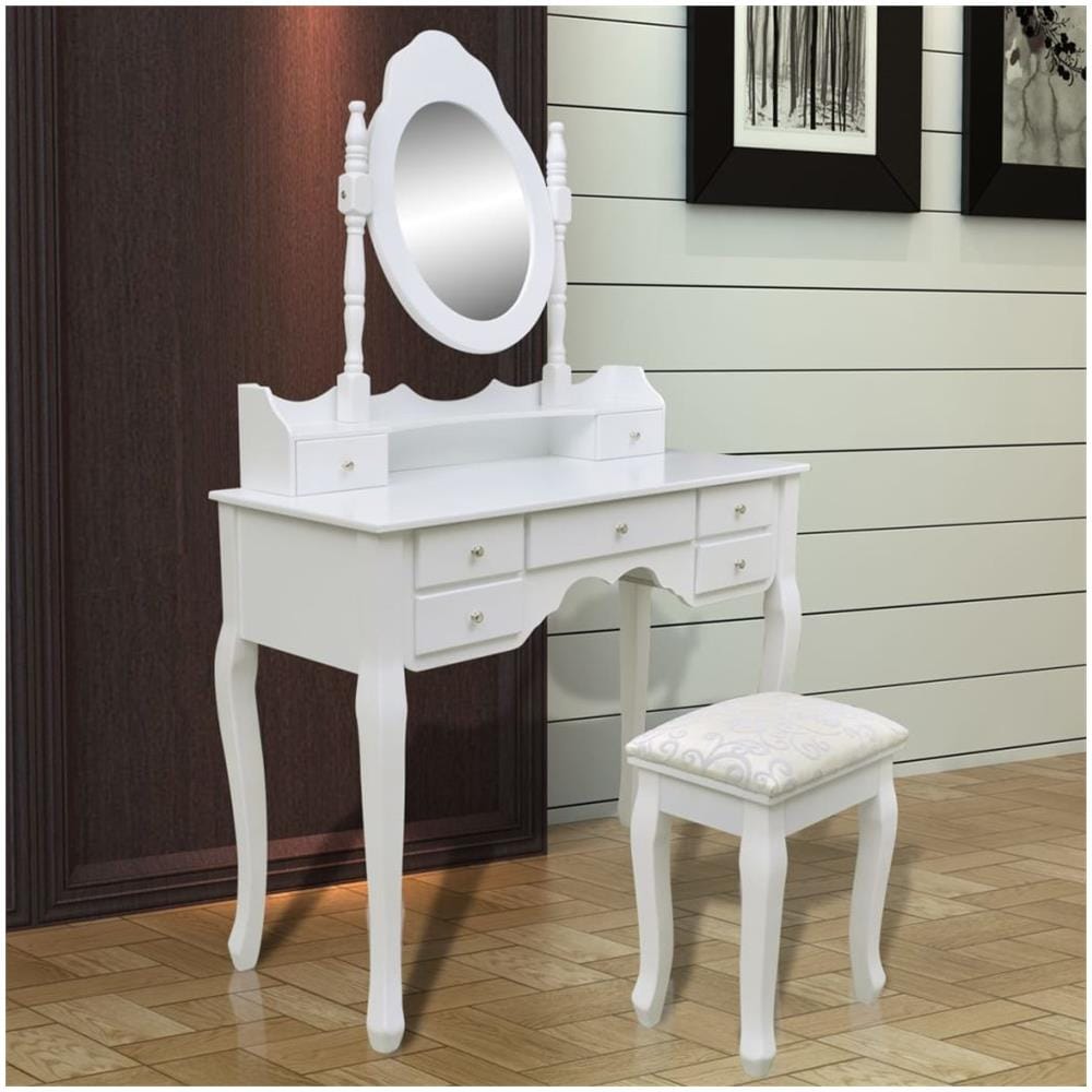 Toeletta Con Specchio E Sgabello, 7 Cassetti, Bianco Xxl - Foto 2