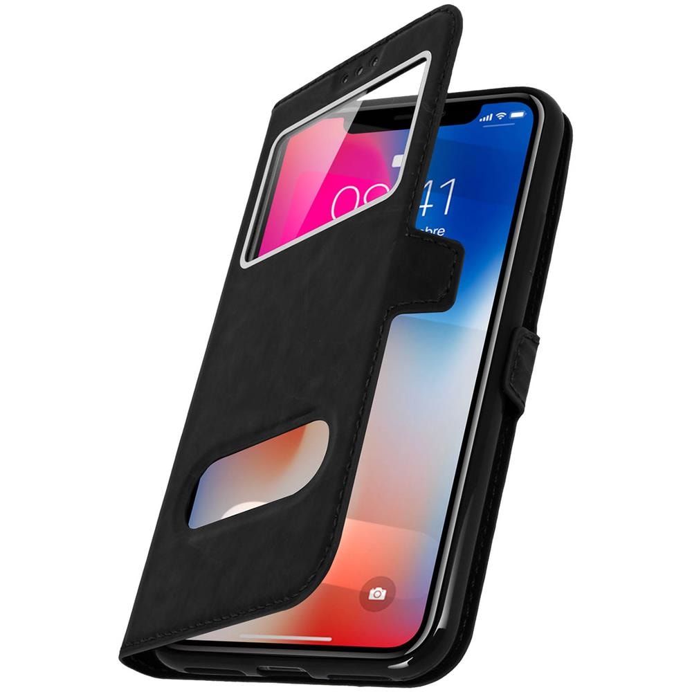 Custodia Per Apple Iphone X / Xs Funzione Stand Con Doppia Finestra - Nera - Foto 1