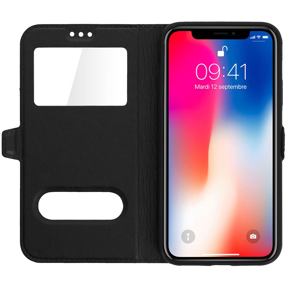 Custodia Per Apple Iphone X / Xs Funzione Stand Con Doppia Finestra - Nera - Foto 10