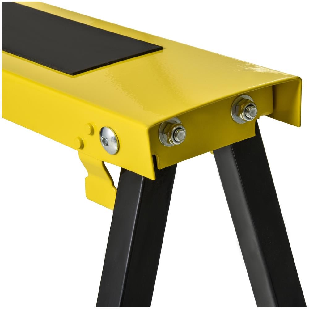Set 2 Cavalletti Da Lavoro Pieghevoli Con Altezza Regolabile Portatili E Antiscivolo Gialli - Foto 2