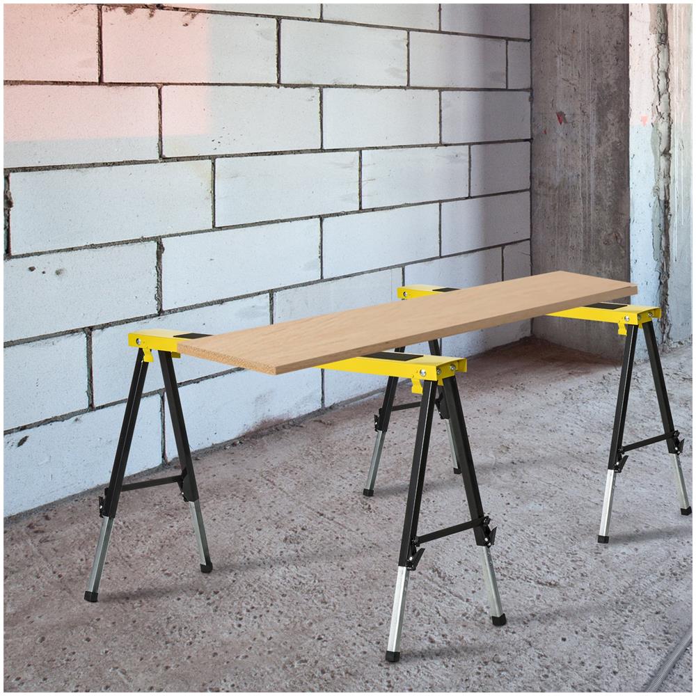 Set 2 Cavalletti Da Lavoro Pieghevoli Con Altezza Regolabile Portatili E Antiscivolo Gialli - Foto 8