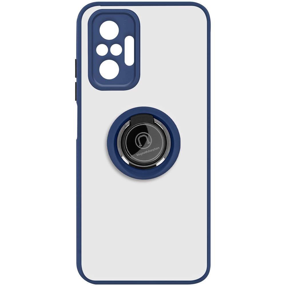 Cover Xiaomi Redmi Note 10 Pro Bi-materia Anello Metallico Supporto Blu - Foto 1