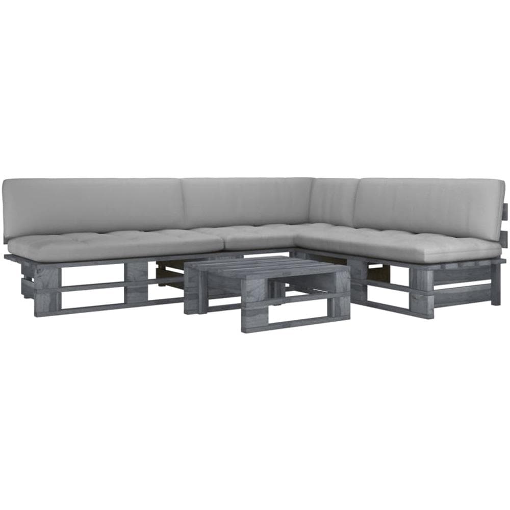 Set Divani in Pallet con Cuscini 4 pz in Pino Impregnato Grigio - Foto 1