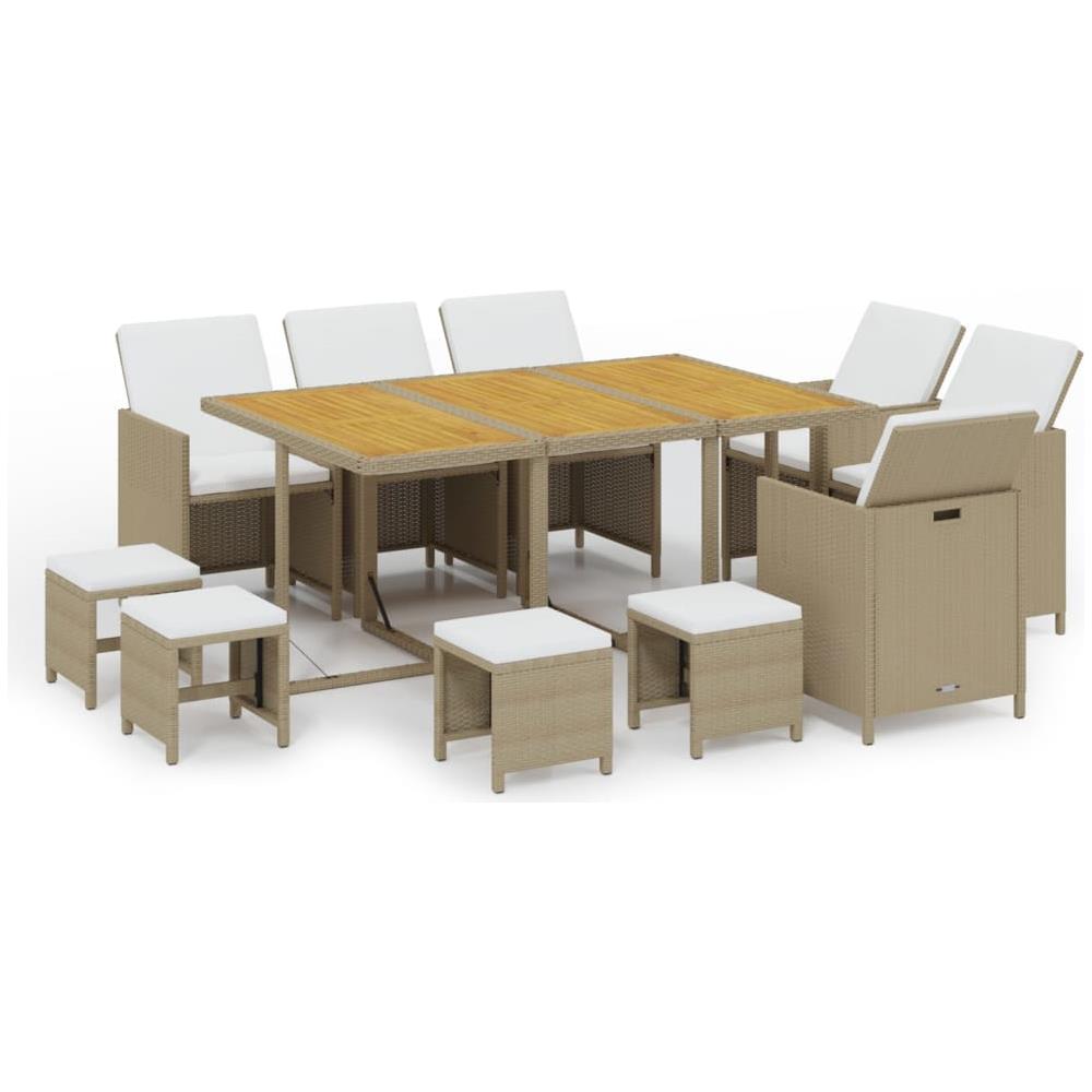 Set Da Pranzo Per Giardino 11pz Con Cuscini In Polyrattan Beige - Foto 1