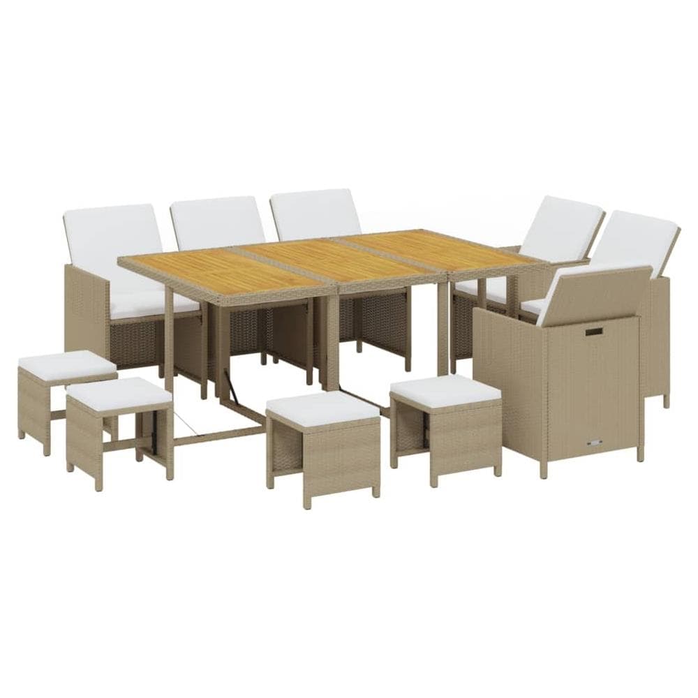 Set Da Pranzo Per Giardino 11pz Con Cuscini In Polyrattan Beige - Foto 2