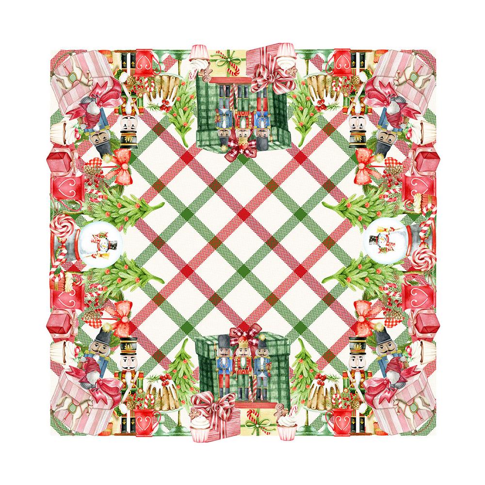 Tovaglia Natale Digitale Centrotavola Natalizio 100% Cotone Doni Schiaccianoci Sv 90x90 Doni - Foto 1