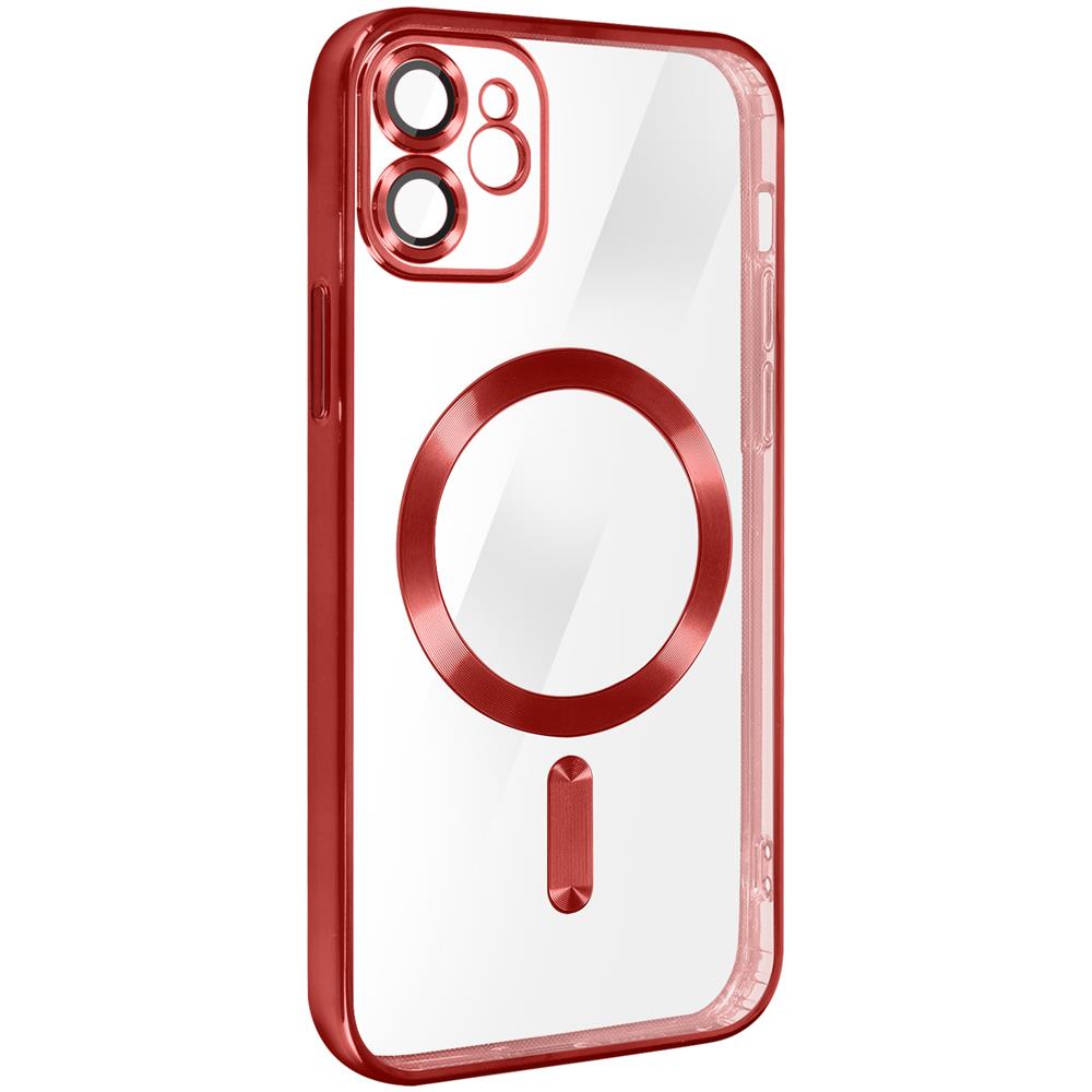 Cover Magsafe Per Iphone 11 Silicone Protezione Fotocamera Bordo Cromato Rosso - Foto 2