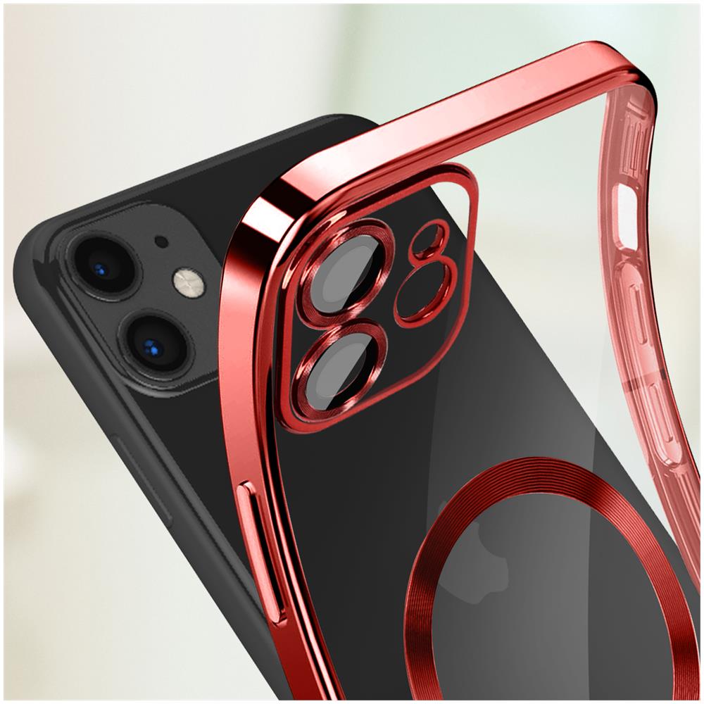 Cover Magsafe Per Iphone 11 Silicone Protezione Fotocamera Bordo Cromato Rosso - Foto 5