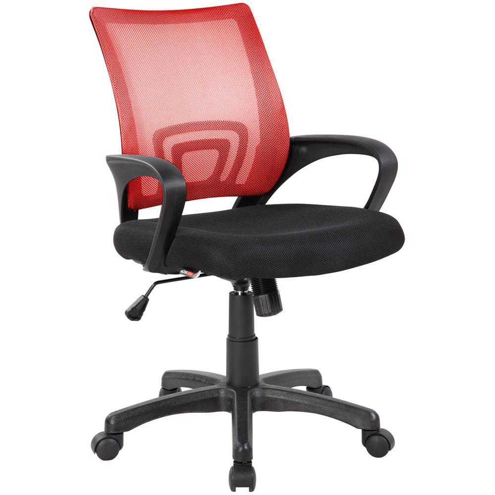 Sedia Da Ufficio Lismore, Sedia Operativa A Rete Con Braccioli, Seduta Ergonomica Da Ufficio, 59x54h90/100 Cm, Nero E Rosso - Foto 1