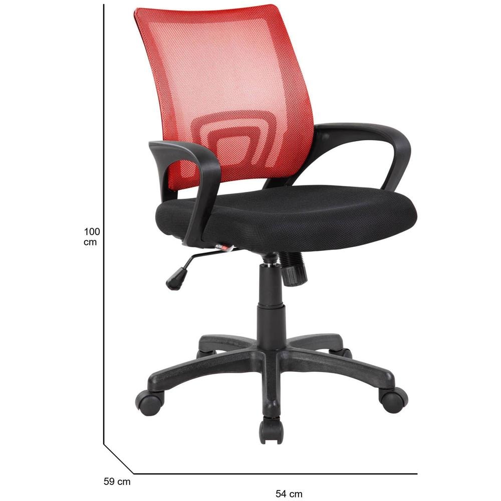 Sedia Da Ufficio Lismore, Sedia Operativa A Rete Con Braccioli, Seduta Ergonomica Da Ufficio, 59x54h90/100 Cm, Nero E Rosso - Foto 2