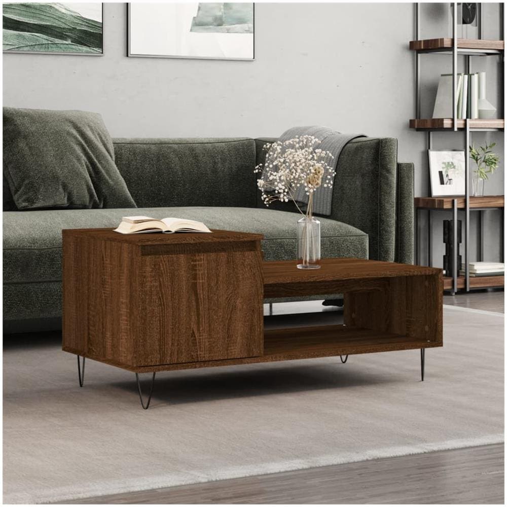 Tavolino Da Salotto Rovere Marrone100x50x45cm Legno Multistrato - Foto 1