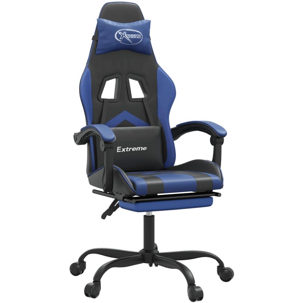 Sedia da Gaming Girevole con Poggiapiedi Nero e Blu Similpelle - Foto 1