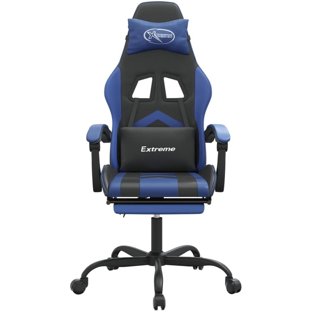 Sedia da Gaming Girevole con Poggiapiedi Nero e Blu Similpelle - Foto 2