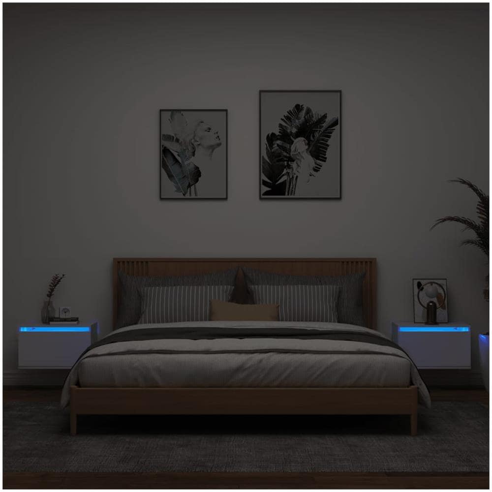 Comodini A Parete Con Luci Led 2 Pz Bianchi - Foto 1