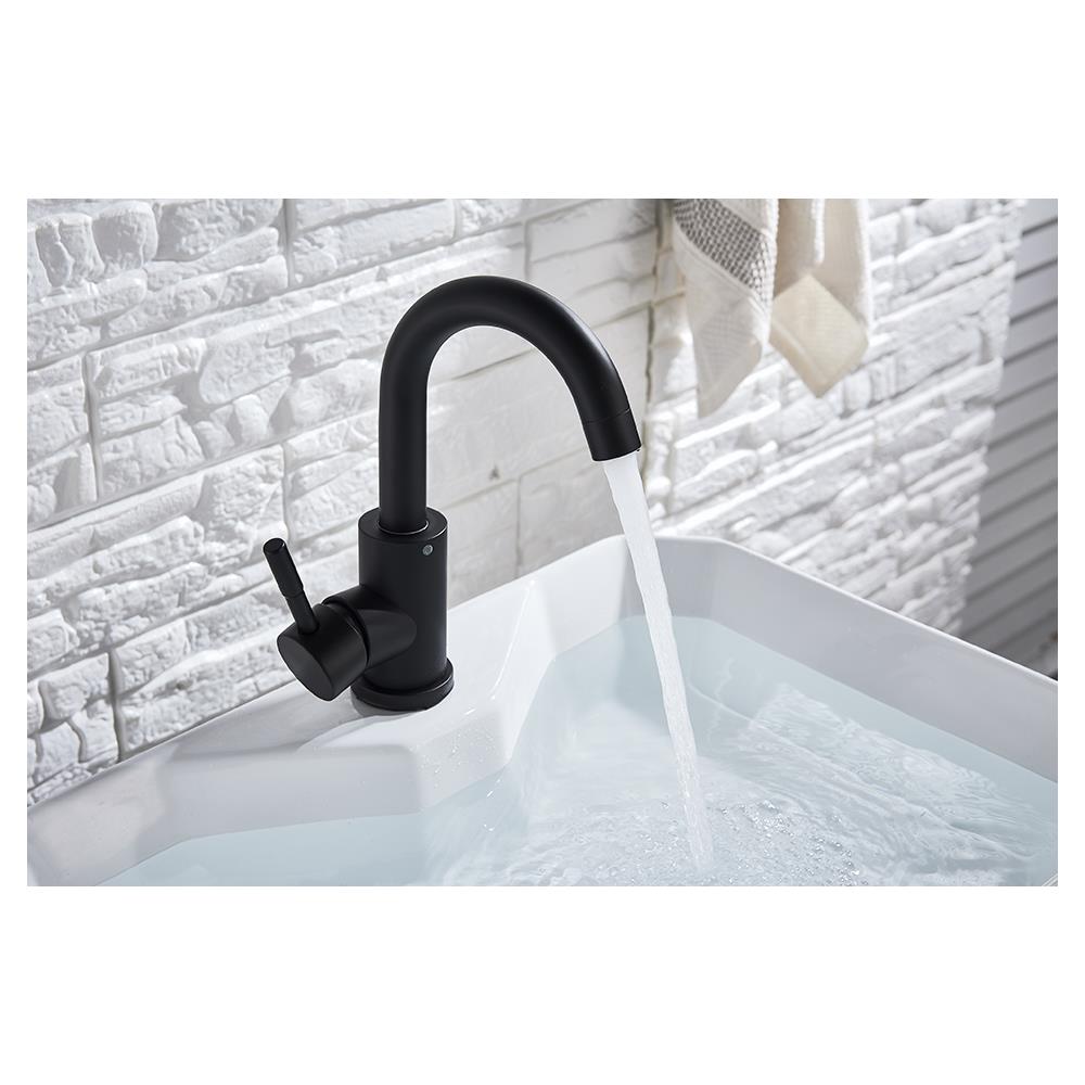 Rubinetto per lavabo da bagno, Blackswan, tipo M234, modello rotondo nero opaco, misura 23,5 cm - Foto 4