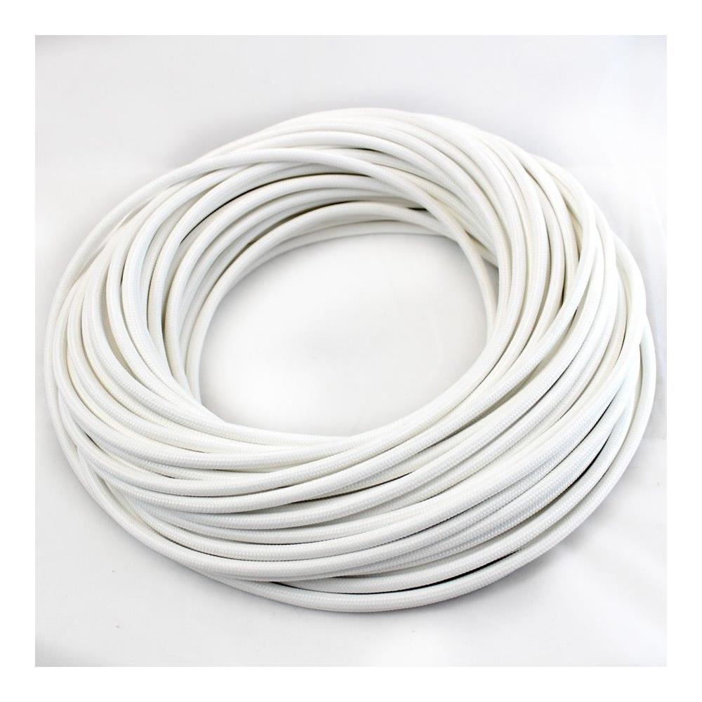 Cavo Elettrico Tondo Rivestito In Tessuto Colorato Bianco 50 Metri 2x0,75 Rotondo Per Lampadari, Lampade, Abat Jour, Design. Made In Italy! - Foto 2