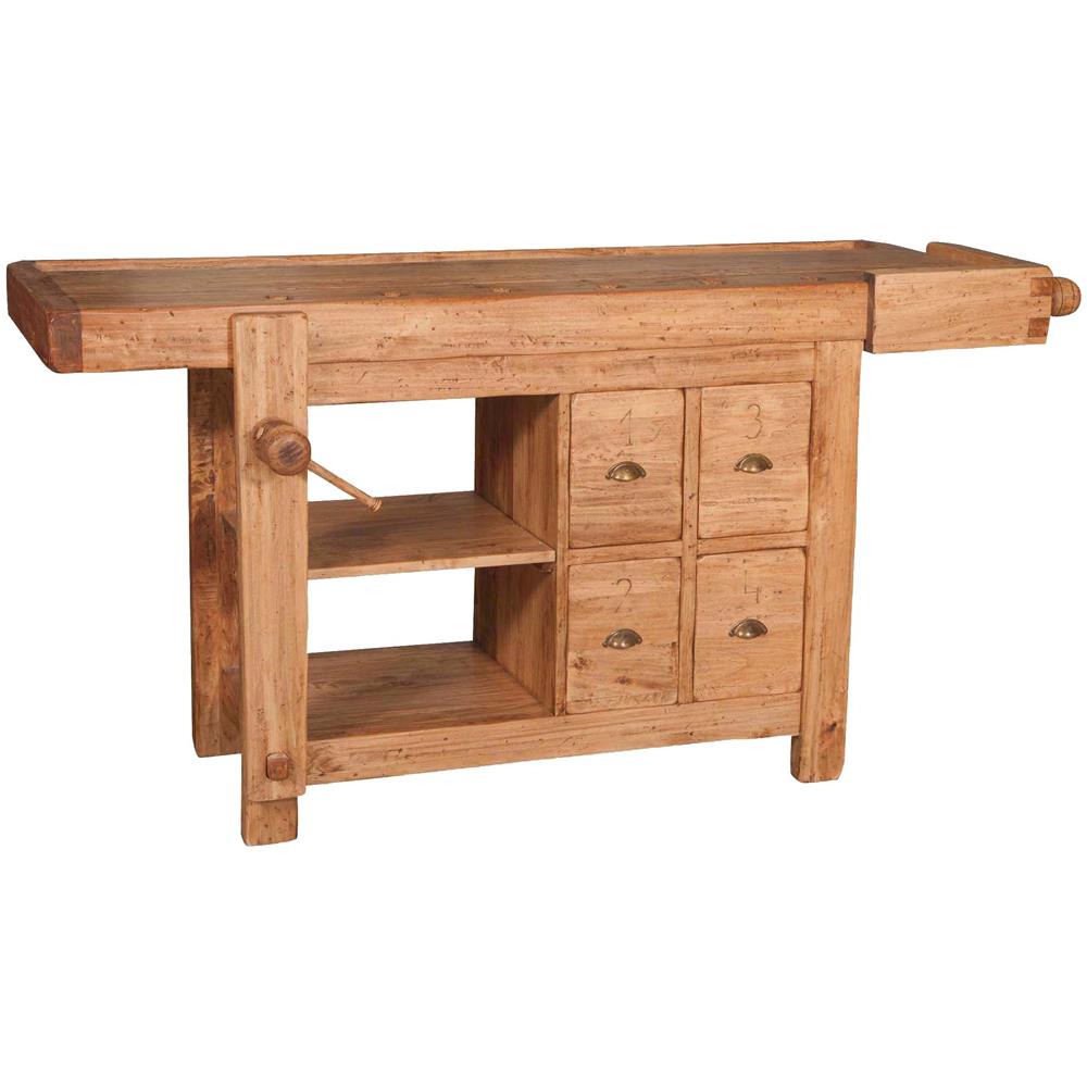 Banco Da Lavoro Country In Legno Massello Di Tiglio Finitura Naturale 188x78x92 Cm - Foto 2