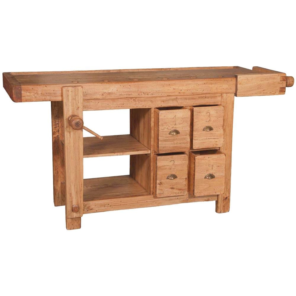 Banco Da Lavoro Country In Legno Massello Di Tiglio Finitura Naturale 188x78x92 Cm - Foto 3