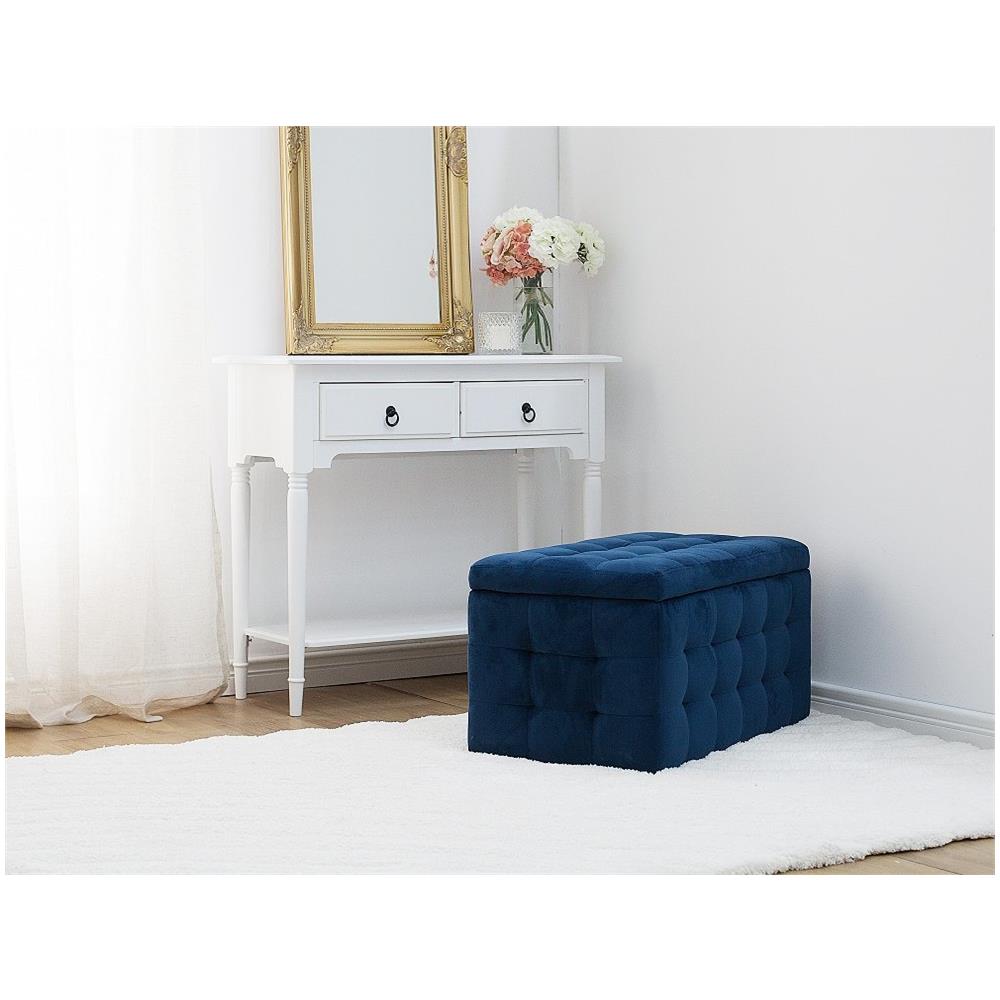 Pouf Ottomano Con Contenitore In Tessuto Blu Scuro Michigan - Foto 1