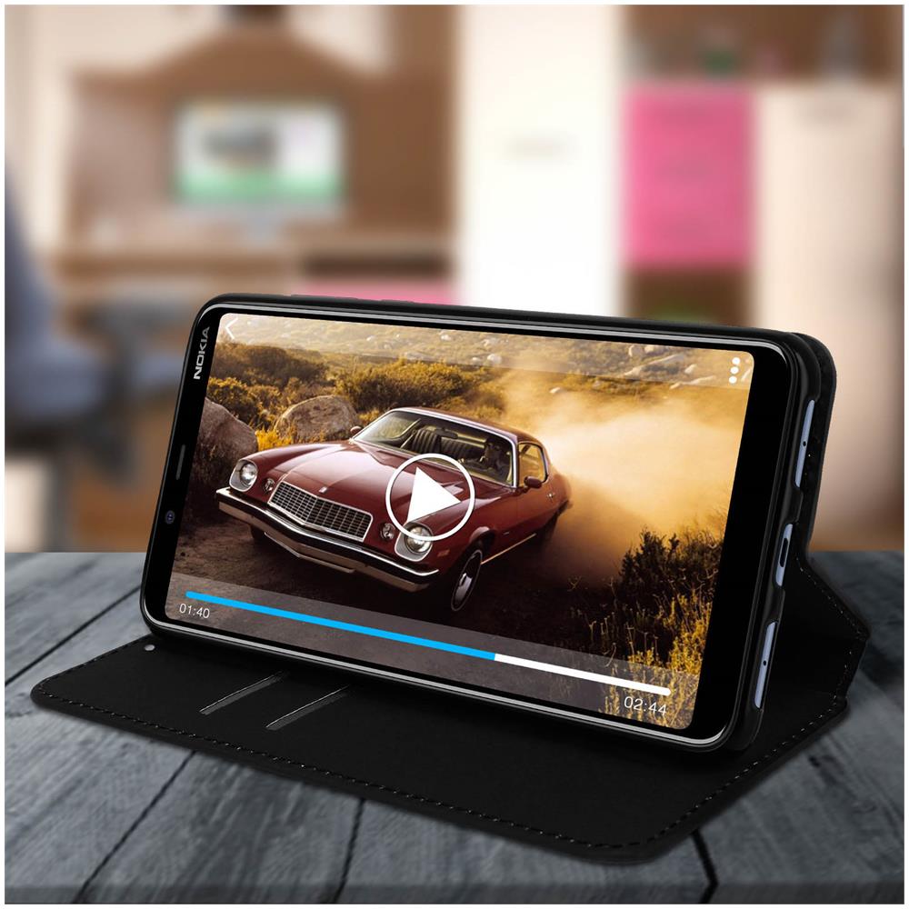 Custodia Nokia 3.1 Plus Portacarte Funzione Supporto Video - Nero - Foto 5
