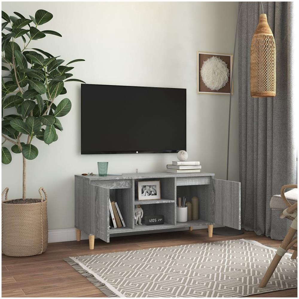 Mobile TV Gambe in Legno Massello Grigio Sonoma 103,5x35x50 cm - Foto 3
