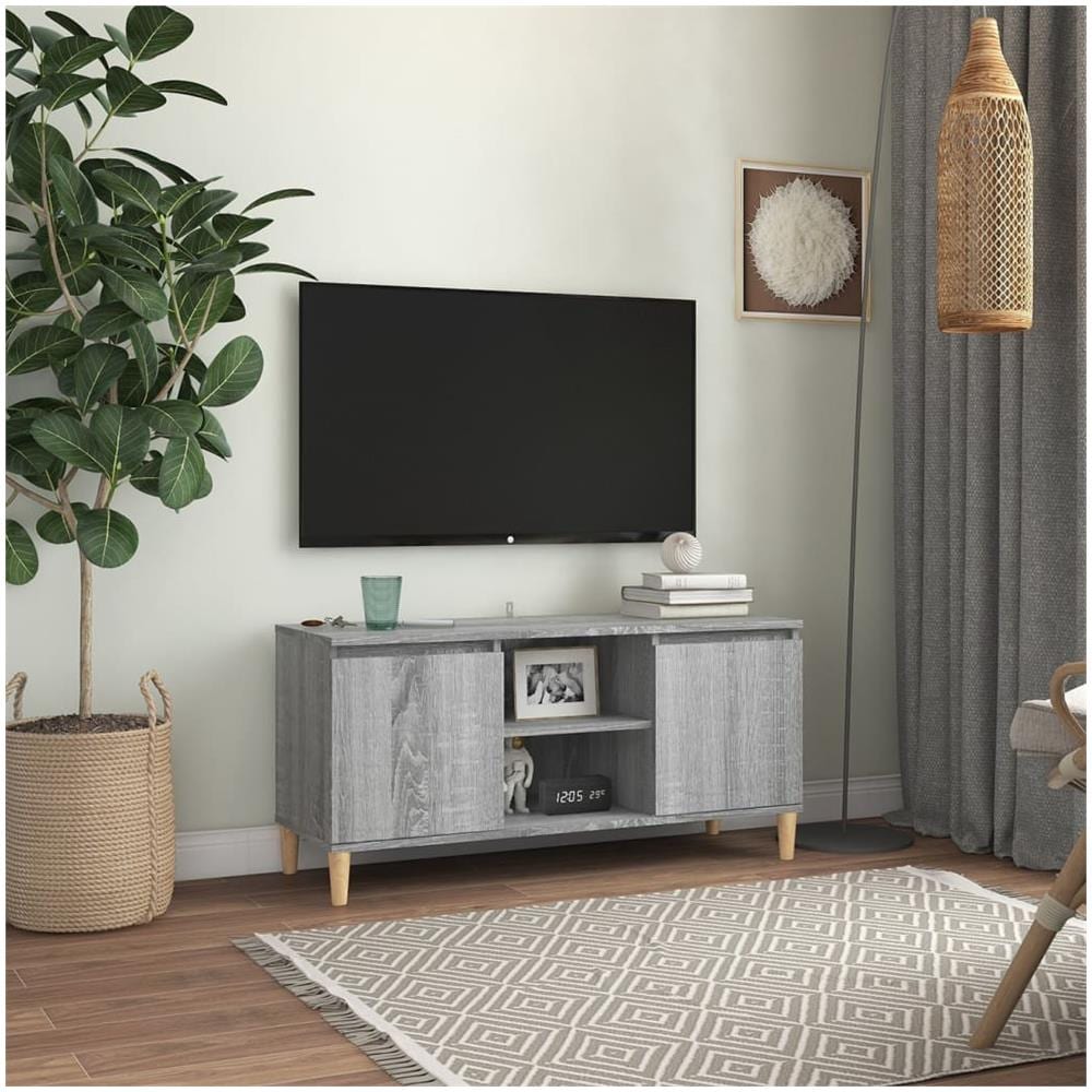 Mobile TV Gambe in Legno Massello Grigio Sonoma 103,5x35x50 cm - Foto 1