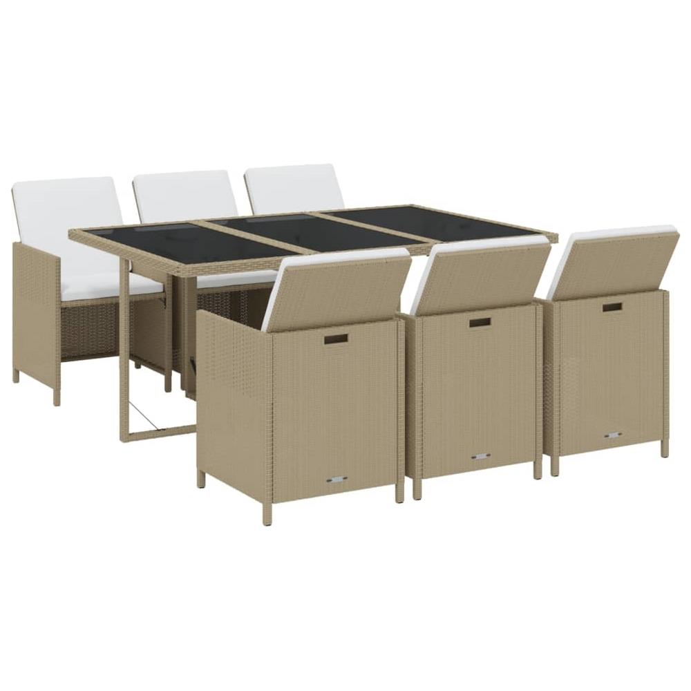 Set Da Pranzo Per Giardino 7pz Con Cuscini In Polyrattan Beige - Foto 2