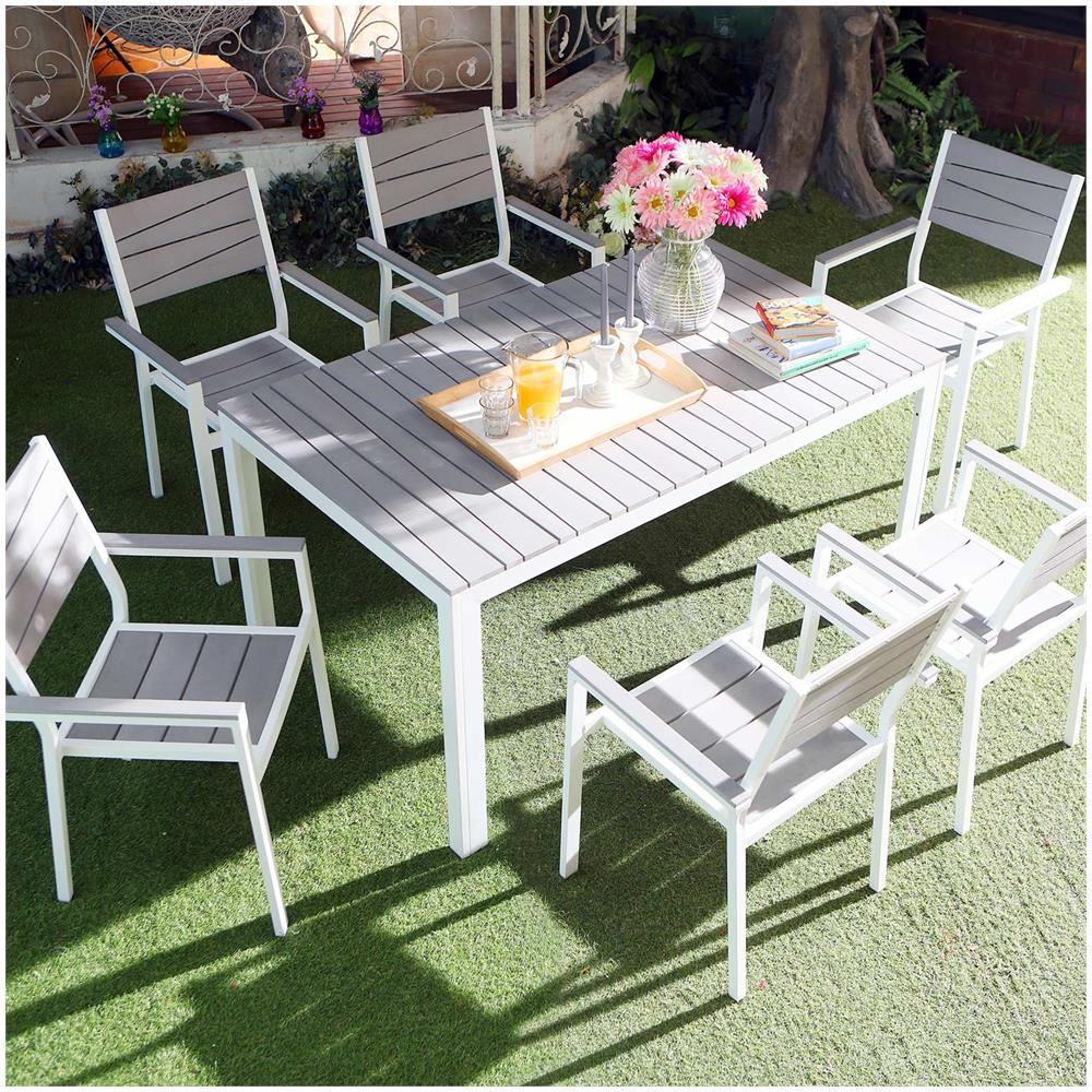 Salotto Da Giardino 6 Posti In Alluminio Grigio/bianco Siderno - Foto 2