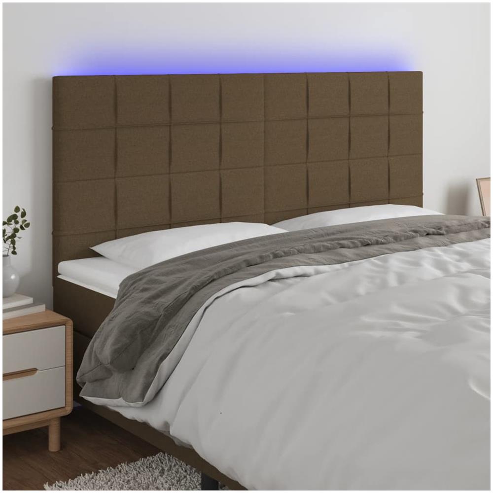 Testiera A Led Marrone Scuro 180x5x118/128 Cm In Tessuto - Foto 1