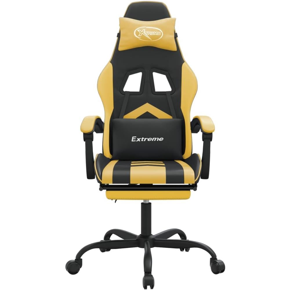 Sedia da Gaming Girevole con Poggiapiedi Nero e Oro Similpelle - Foto 2