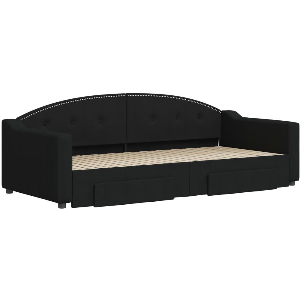 Divano Letto Estraibile Con Cassetti Nero 90x200 Cm In Tessuto - Foto 2