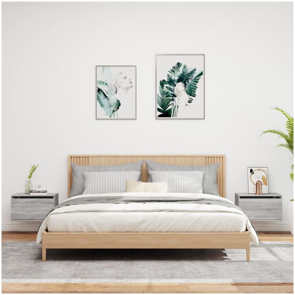 Comodini A Parete Con Luci Led 2 Pz Grigio Sonoma - Foto 3