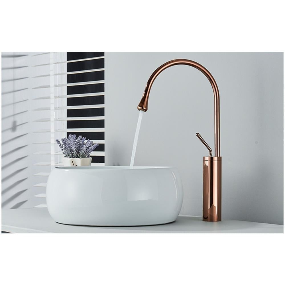 Rubinetto per lavabo da bagno, Blackswan, tipo M233, modello oro rosa, misura 46 cm - Foto 4