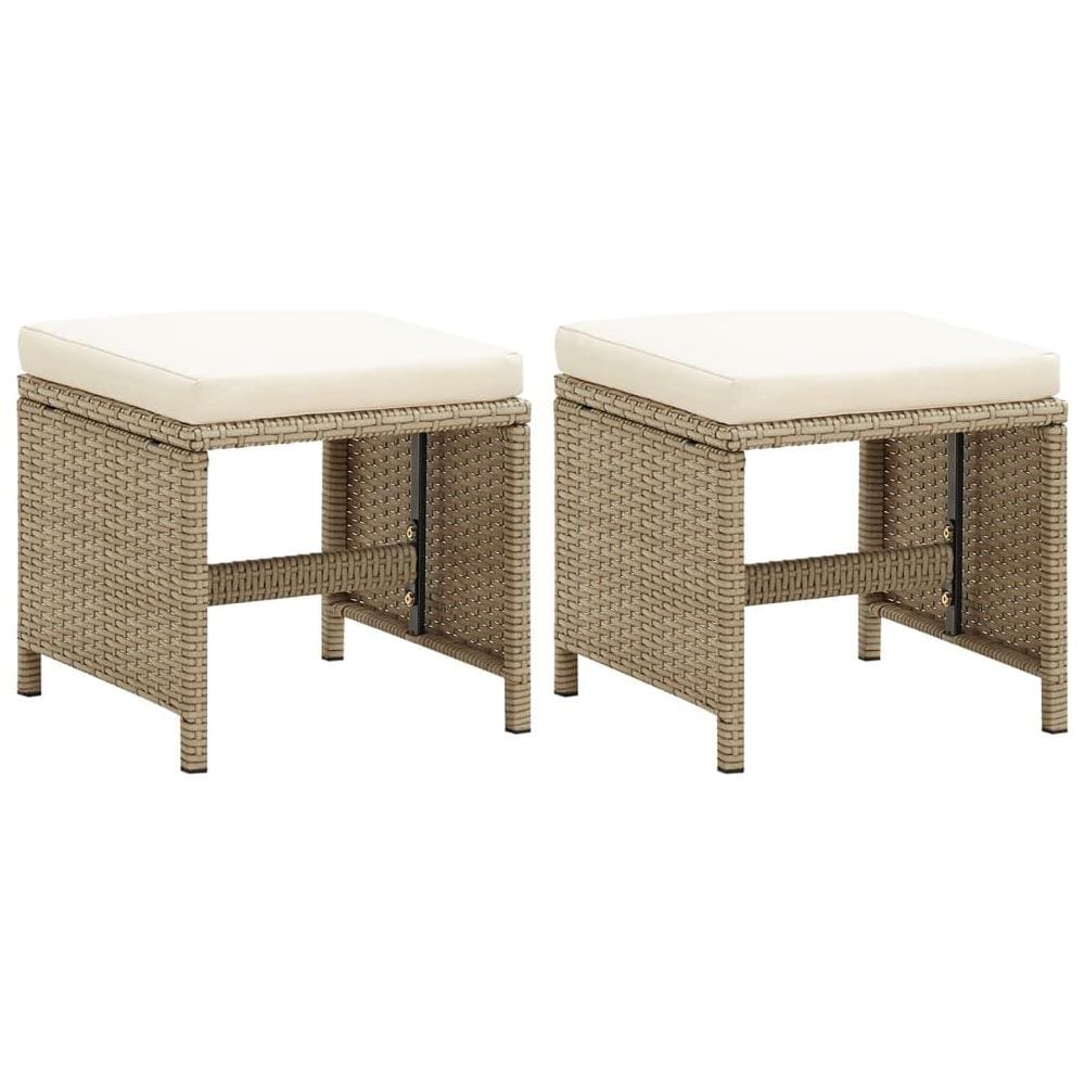 Sgabelli Da Giardino 2 Pz Con Cuscini In Polyrattan Beige - Foto 1