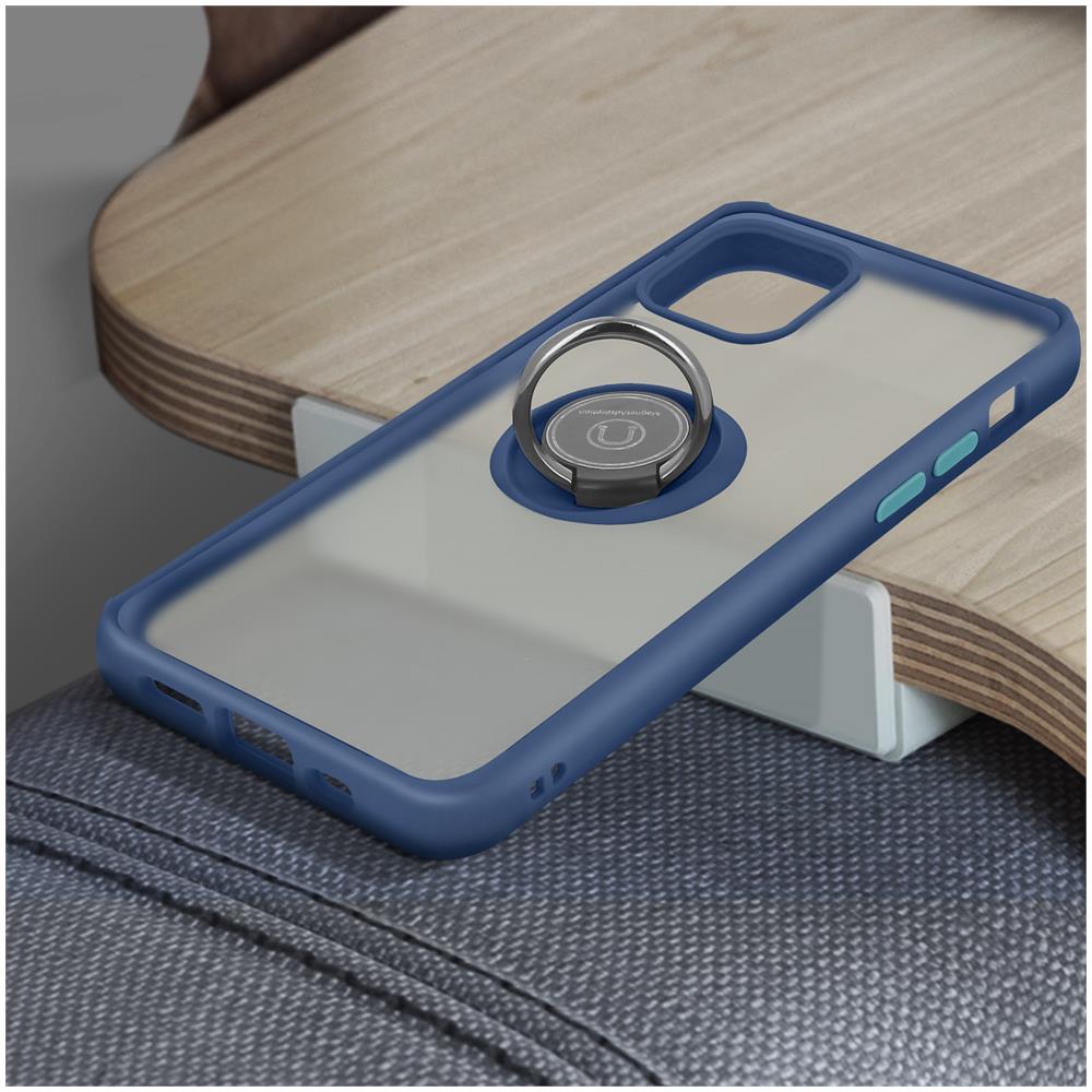 Cover Iphone 12 Mini Bimateriale Anello In Metallo Funzione Supporto Blu - Foto 2