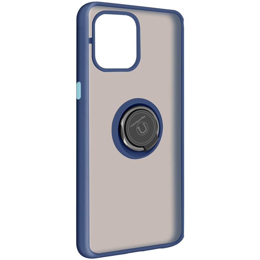 Cover Iphone 12 Mini Bimateriale Anello In Metallo Funzione Supporto Blu - Foto 5