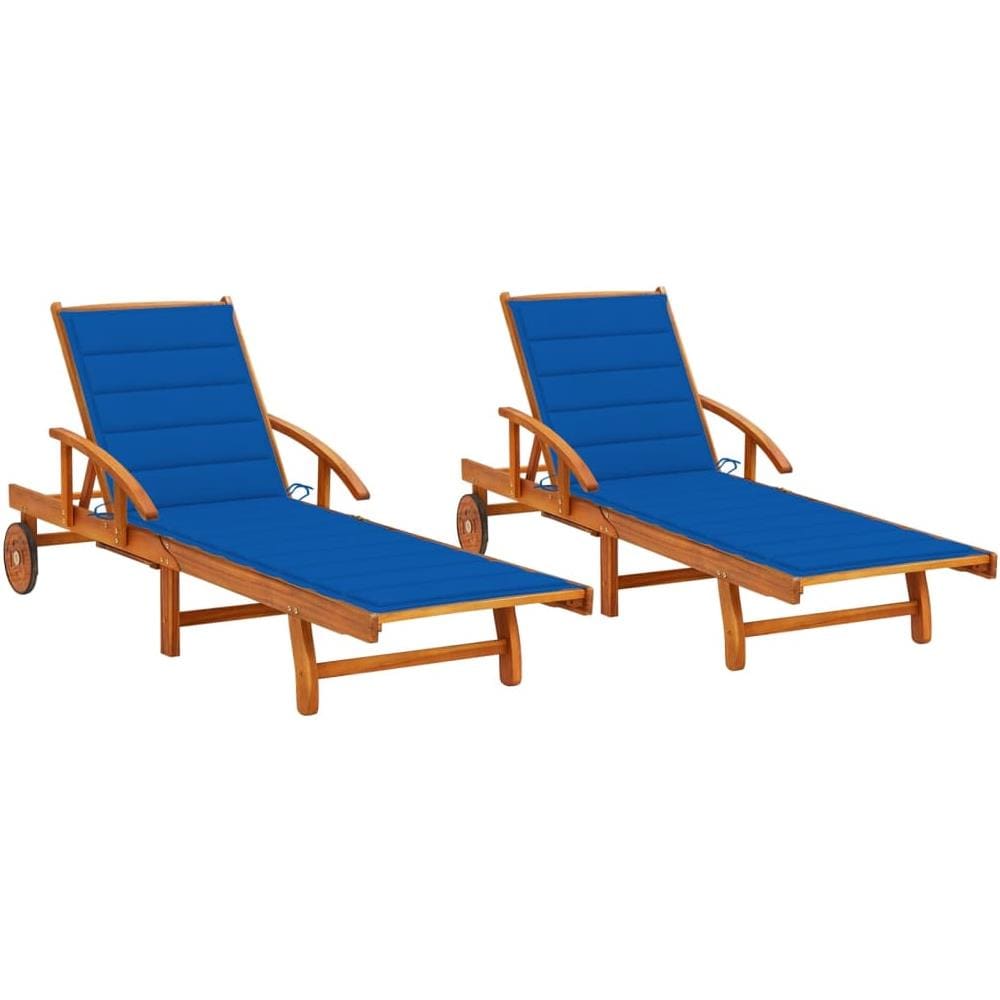 Sdraio 2 pz con Cuscini in Legno Massello di Acacia - Foto 1