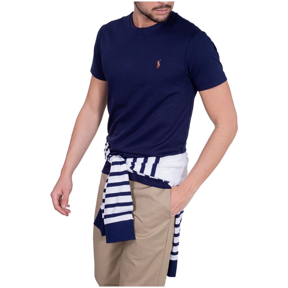 Uomo - T-shirt Signature In Cotone Pima Blu Navy - Foto 2