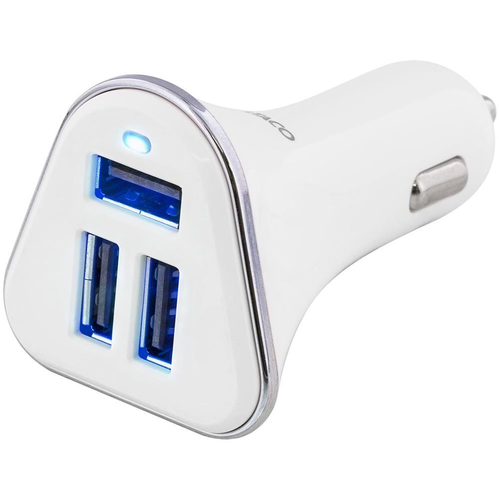 Caricabatteria Per Auto Deltaco, 5,2 A, 3x Usb Tipo A, Ingresso 12-24 V Cc, Bianco / Argento - Foto 1