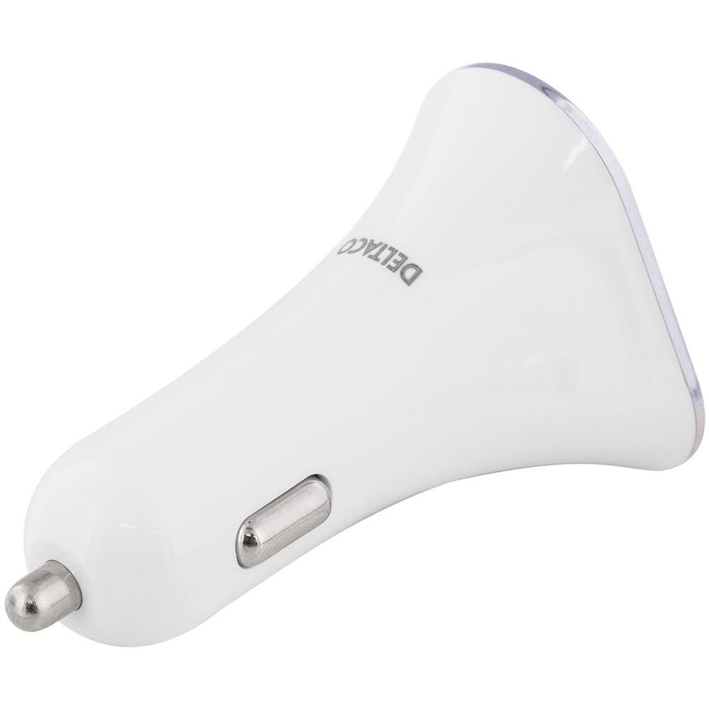 Caricabatteria Per Auto Deltaco, 5,2 A, 3x Usb Tipo A, Ingresso 12-24 V Cc, Bianco / Argento - Foto 3