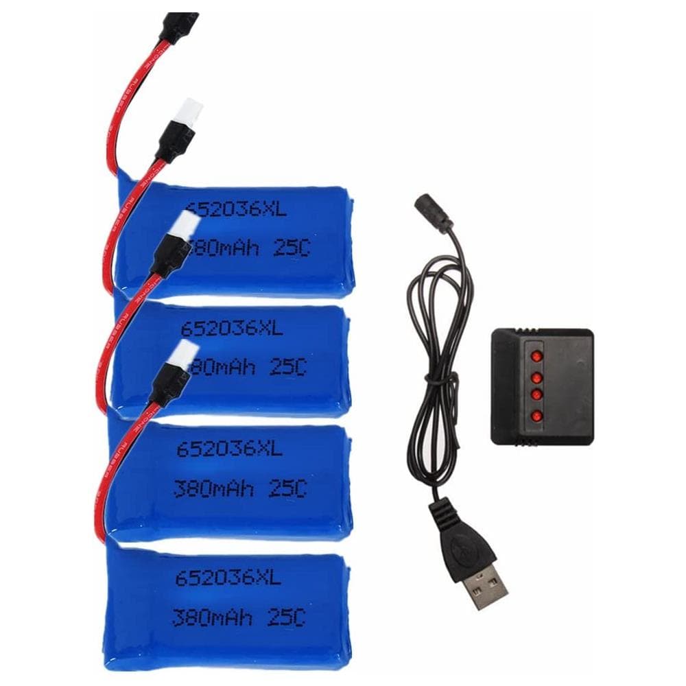4 Pcs 25c 3.7v 380mah Batterie Per Drone Con 1pc Caricatore Per Hubsan X4 H107 H107l H107c H107d V252 Jxd 385 Rc - Foto 1