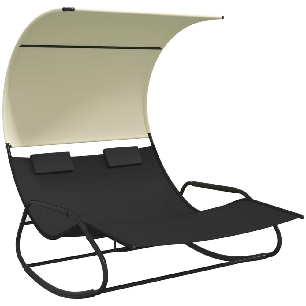 Lettino Prendisole Doppio A Dondolo E Baldacchino Nero E Crema - Foto 1