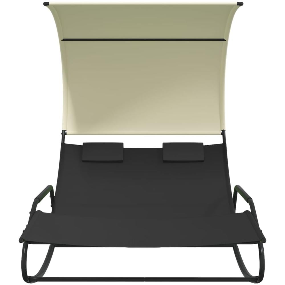 Lettino Prendisole Doppio A Dondolo E Baldacchino Nero E Crema - Foto 2